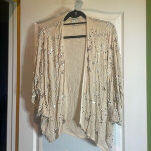 B^nk beaded jacket beige with gray and silver details pit to pit 25🩶